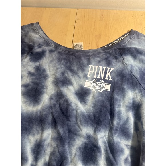 Pink Victorias Secret Tie Die Sweatshirt Women Small S Blue Chest Logo Casual - Picture 2 of 5